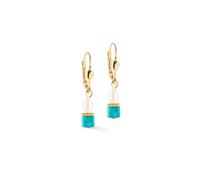 Coeur De Lion Gold Turquoise Cubes Pearl Earrings - Silver