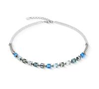 Coeur De Lion Sparkling Cubes Fusion Chain Silver-Blue Necklace 0.6cm, 42cm + 6cm