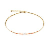 Coeur De Lion Sunset Pearl Coral Gold Tone Necklace 0.2cm, 42cm + 6cm