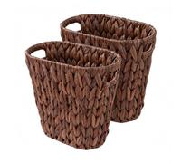 Coeusy 2 Pack Wicker Trash Can,Rattan Waste Basket for Bathroom,Coffee | Boho Decorative Garbage Can with Built-in Handles,Woven Water Hyacinth Wastebasket Decor Home,3 Gallon Oval