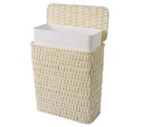 Coeusy 3 Gallon Paper Rope Bathroom Trash Can,Small Wicker Trash Cans with Lid and Liner,Woven Rattan Narrow Waste Basket for Bedroom,Office,White