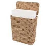 Coeusy 3 Gallon Paper Rope Bathroom Trash Can,Small Wicker Trash Cans with Lid and Liner,Woven Rattan Narrow Waste Basket for Bedroom,Office