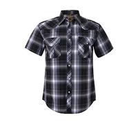Coevals Club Men's Casual Poppers Plain Checked Suit Regular Fit Short Sleeve Easy Iron Leisure Costume Shirt, 9# Grey Black Checked, L