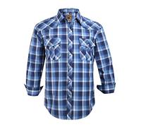 COEVALS CLUB Mens Shirts Long Sleeve Casual Push Button Plaid Suit Regular Fit Western Cowboy Pearl Snap Two Pockets Work Derss Button Up Shirts(Blue Indigo & White #36 2XL)
