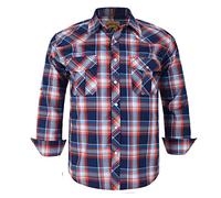 COEVALS CLUB Mens Shirts Long Sleeve Casual Push Button Plaid Suit Regular Fit Western Cowboy Pearl Snap Two Pockets Work Derss Button Up Shirts(Red & Blue #15 XL)