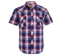 COEVALS CLUB Mens Shirts Short Sleeve Casual Push Button Plaid Suit Regular Fit Western Cowboy Pearl Snap Two Pockets Work Derss Button Up Shirts (Red & Blue #15 4XL)