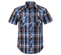 COEVALS CLUB Mens Shirts Short Sleeve Casual Push Button Plaid Suit Regular Fit Western Cowboy Pearl Snap Two Pockets Work Derss Button Up Shirts (Black Blue Orange #5 4XL)