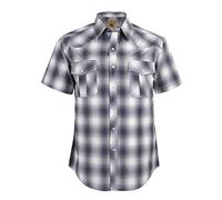 COEVALS CLUB Mens Shirts Short Sleeve Casual Push Button Plaid Suit Regular Fit Western Cowboy Pearl Snap Two Pockets Work Derss Button Up Shirts (White & Shark Gray #30 XL)