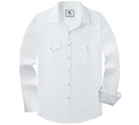 COEVALS CLUB Men's Western Long Sleeve Pearl Snap Cowboy Button Up Classic Country Design Casual Dress Shirt, #5 White, XXXXL