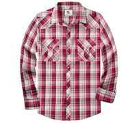 COEVALS CLUB Men's Western Long Sleeve Pearl Snap Cowboy Button Up Classic Country Design Casual Dress Shirt, 27# Red Plaid, 3XL