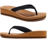 COFACE Flip Flops for Women With Comfortable Arch Support Ladies Fashion Platform Thong Sandals Soft Yoga Mat Sole For Beach/Indoor Outdoor, size 6.5 Black Khaki
