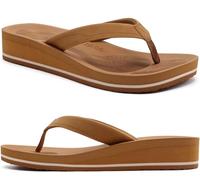 COFACE Flip Flops for Women With Comfortable Arch Support Ladies Fashion Platform Thong Sandals Soft Yoga Mat Sole For Beach/Indoor Outdoor, size 7 Khaki