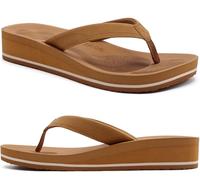 COFACE Flip Flops for Women With Comfortable Arch Support Ladies Fashion Platform Thong Sandals Soft Yoga Mat Sole For Beach/Indoor Outdoor, size 8 Khaki