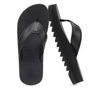 COFACE Mens Arch Support Flip Flops Memory Foam Comfortable Cushion Recovery Walking Leather Thong Sandals Slip On Orthotic Plantar Fasciitis Summer Casual Beach Pool Water Waterproof Black Size 10.5