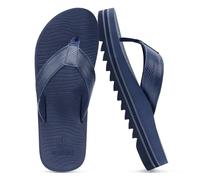 COFACE Mens Arch Support Flip Flops Memory Foam Comfortable Cushioned Recovery Walking Leather Thong Sandals Slip On Orthotic Plantar Fasciitis Summer Casual Beach Pool Water Waterproof Navy Size 11