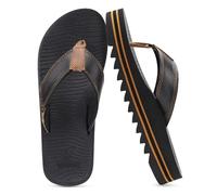 COFACE Mens Arch Support Flip Flops Memory Foam Comfortable Cushioned Recovery Walking Leather Thong Sandals Slip On Orthotic Plantar Fasciitis Summer Beach Pool Water Waterproof Black Brown Size 13