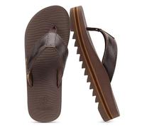 COFACE Mens Arch Support Flip Flops Memory Foam Comfortable Cushioned Recovery Walking Leather Thong Sandals Slip On Orthotic Plantar Fasciitis Summer Casual Beach Pool Water Waterproof Brown Size 11