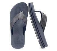 COFACE Mens Arch Support Flip Flops Memory Foam Comfortable Cushioned Recovery Walking Leather Thong Sandals Slip On Orthotic Plantar Fasciitis Summer Casual Beach Pool Water Waterproof Grey Size 8