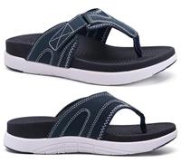 COFACE Mens Flip Flops with Arch Support 2025 Summer Leather Beach Sandals for Men Orthopedic Thick Cuhsion Adjustable Man Flip-flop Outdoor Size 10.5 blue