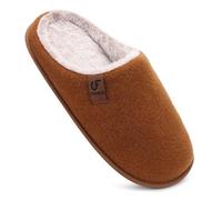 COFACE Mens Warm House Slippers Cozy Memory Foam Scuff Slippers Slip On Lightweight Felt Bedroom Shoes With Indoor Outdoor Rubber Sole, Khaki Size 8