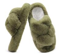 COFACE Women’s Fluffy Slippers Open Toe Cosy Faux Fur Slides Slipper Ladies Fashion Platform Furry Slip On Comfy Memory Foam House Shoes with Arch Support Indoor Outdoor Sole Size 7