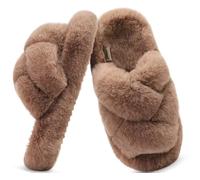 COFACE Women’s Fluffy Slippers Open Toe Cosy Faux Fur Slides Slipper Ladies Fashion Platform Furry Slip On Comfy Memory Foam House Shoes with Arch Support Indoor Outdoor Sole Size 6