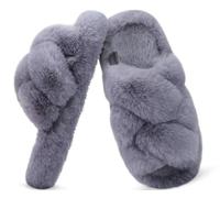 COFACE Women’s Fluffy Slippers Open Toe Cosy Faux Fur Slides Slipper Ladies Fashion Platform Furry Slip On Comfy Memory Foam House Shoes with Arch Support Indoor Outdoor Sole Size 6