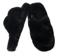 COFACE Women’s Fluffy Slippers Open Toe Cosy Faux Fur Slides Slipper Ladies Fashion Platform Furry Slip On Comfy Memory Foam House Shoes with Arch Support Indoor Outdoor Sole Size 9