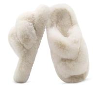 COFACE Women’s Fluffy Slippers Open Toe Cosy Faux Fur Slides Slipper Ladies Fashion Platform Furry Slip On Comfy Memory Foam House Shoes with Arch Support Indoor Outdoor Sole Size 7