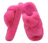 COFACE Women’s Fluffy Slippers Open Toe Cosy Faux Fur Slides Slipper Ladies Fashion Platform Furry Slip On Comfy Memory Foam House Shoes with Arch Support Indoor Outdoor Sole Size 7