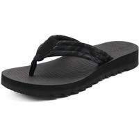 COFACE Womens Arch Support Flip Flops Yoga Mat Memory Foam Comfortable Thick Cushion Walking Thong Sandals Ladies Slip On Summer Beach Pool Orthotic Recovery Plantar Fasciitis Slippers Black Size 5