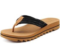 COFACE Womens Arch Support Flip Flops Yoga Mat Memory Foam Comfortable Thick Cushion Walking Thong Sandals Ladies Slip On Summer Pool Orthotic Recovery Plantar Fasciitis Slippers Black Khaki Size 4