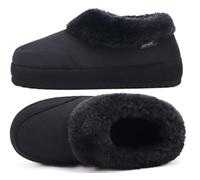 COFACE Women's House Slippers Memory Foam Warm Lined Micro Suede Fuzzy House-Shoes for Woman Indoor Outdoor Bedroom Faux Fur Collar Comfy Mini Boots Closed Back Black 8