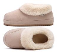 COFACE Women's House Slippers Memory Foam Warm Lined Micro Suede Fuzzy House-Shoes for Woman Indoor Outdoor Bedroom Faux Fur Collar Comfy Mini Boots
