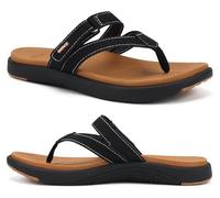 COFACE Womens Orthopedic Flip Flops Ladies Slip On Athletic Yoga Mat Memory Foam Cushion Thong Sandals Summer Beach Pool FlipFlops Sandles Comfy Plantar Fasciitis Arch Support Black Khaki 5.5