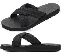 COFACE Womens Orthopedic Sandals Comfortable Orthotic Arch Support Open Toe Cushion Recovery Plantar Fasciitis 2025 Summer Walking Slip On Ladies Cloud Cross Slides for Woman Black Size 6