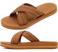 COFACE Womens Orthopedic Sandals Comfortable Orthotic Arch Support Open Toe Cushion Recovery Plantar Fasciitis 2025 Summer Walking Slip On Ladies Cloud Cross Slides for Woman Khaki Size 6