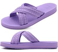 COFACE Womens Orthopedic Sandals Comfortable Orthotic Arch Support Open Toe Cushion Recovery Plantar Fasciitis 2025 Summer Walking Slip On Ladies Cloud Cross Slides for Woman Purple Size 9