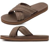 COFACE Womens Orthopedic Sandals Comfortable Orthotic Arch Support Open Toe Cushion Recovery Plantar Fasciitis 2025 Summer Walking Slip On Ladies Cloud Cross Slides for Woman Brown Size 5