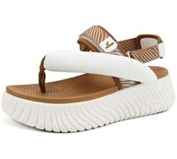 COFACE Womens Orthopedic Walking Sandals Comfortable Plantar Fasciitis Arch Support Athletic Recovery Outdoor Hiking Cushion Water Waterproof Camping Cruise Flip Flops Adjustable White Khaki Size 5.5