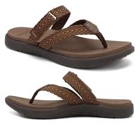 COFACE Womens Orthotic Flip Flops Ladies Slip On Sport Yoga Mat Memory Foam Cushion Recovery Walking Thong Sandals Summer Beach Pool Slippers Comfortable Plantar Fasciitis Arch Support Brown Size 6.5