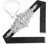 CoFashion Women's Belts Rhinestone Belt for Dresses Rhinestone Bridal Belt for Wedding, A-black, 1 Count (Pack of 1)