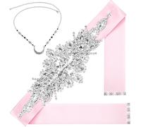 CoFashion Women's Belts Rhinestone Belt for Dresses Rhinestone Bridal Belt for Wedding, A-pink, Large
