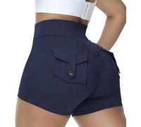 COFCAT Booty Shorts for Women Scrunch Butt Shorts with Pocket Cargo Workout Biker Gym Bottoms, Naval Academy, M