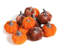 Coferset 12pcs Fall Pumpkins Decor Set,Artificial Mini Pumpkins for Decorating, Velvet Mixed Color Fall Pumpkin Decorations for Thanksgiving Harvest Table Centerpieces Home Decor(Orange& Brown)