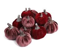 Coferset 12pcs Fall Pumpkins Decor Set,Artificial Mini Pumpkins for Decorating, Velvet Mixed Color Fall Pumpkin Decorations for Thanksgiving Harvest Table Centerpieces Home Decor(Wine Red & Purple)