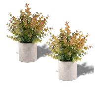Coferset 2 Pack Fall Small Fake Plants Eucalyptus Potted Fall Artificial Plants Fall Decorations for Home Shelf Office Bathroom Desk Farmhouse Room Coffee Table Decor Fall Christmas Decor(Yellow)