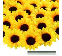 Coferset 40pcs Fake Sunflower Heads with Stems, 4" Sunflower Artificial Flower Heads,Silk Sunflowers Heads for Party Baby Shower Wedding Decoration DIY Handicrafts Thanksgiving Decor (Yellow)
