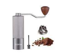 COFFA Manual Coffee Grinder - 6-Fluted Stainless Steel Burr, Adjustable Grind Size, Portable Hand Crank for Espresso, French Press, Pour Over - Travel Friendly & Durable (Silver)