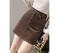 (coffee, 3XL) Women's High Waist Brown Corduroy A-Line Skirt - 2023 Autumn/Winter Collection